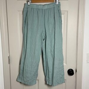 Cynthia Rowley 100% Linen Wide Leg Pants Womens Medium Green Coastal